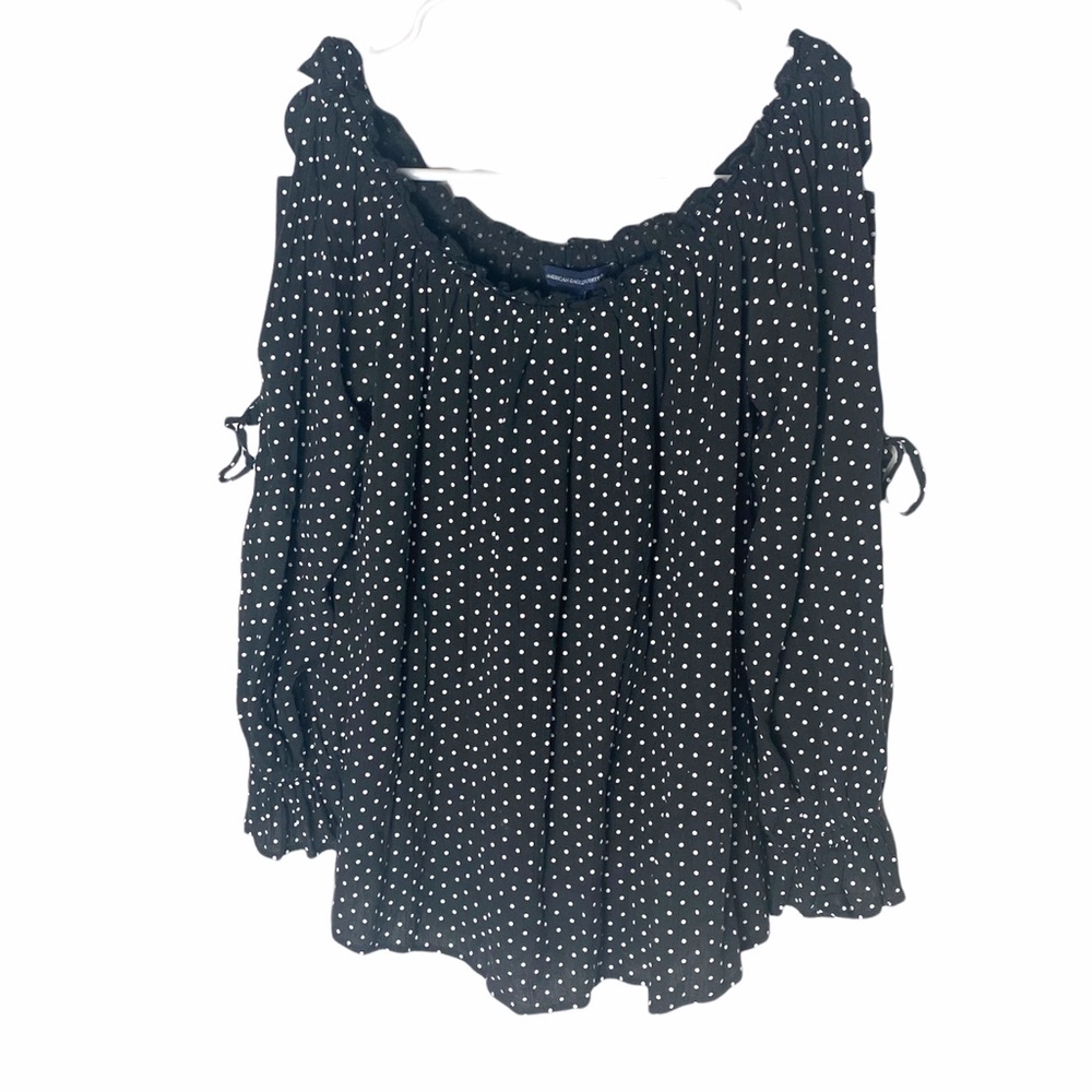 American Eagle Polka Dot Black and White Cold Shoulder Blouse Size XS